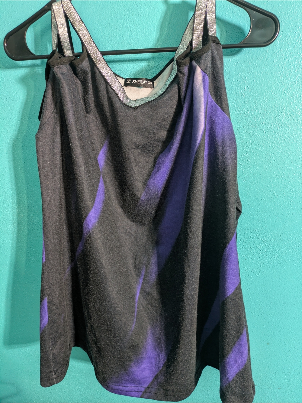 Sheilay Black & Purple Longsleeve‎ Blouse with Shimmer Straps